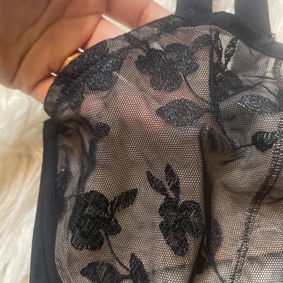 NWT Soma Sheer Lace Floral Romantic  Lingerie Unlined Balconette Bra Black 38DDD - Picture 3 of 6